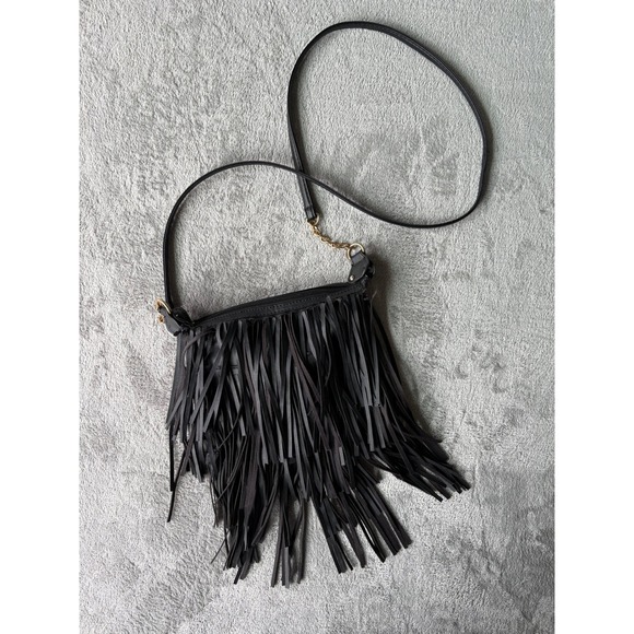 Rue21 Handbags - Rue21 Womens Crossbody Bag Small Black Faux Leather Fringe Western Boho Festival
